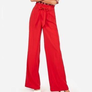 Red silky dress pants